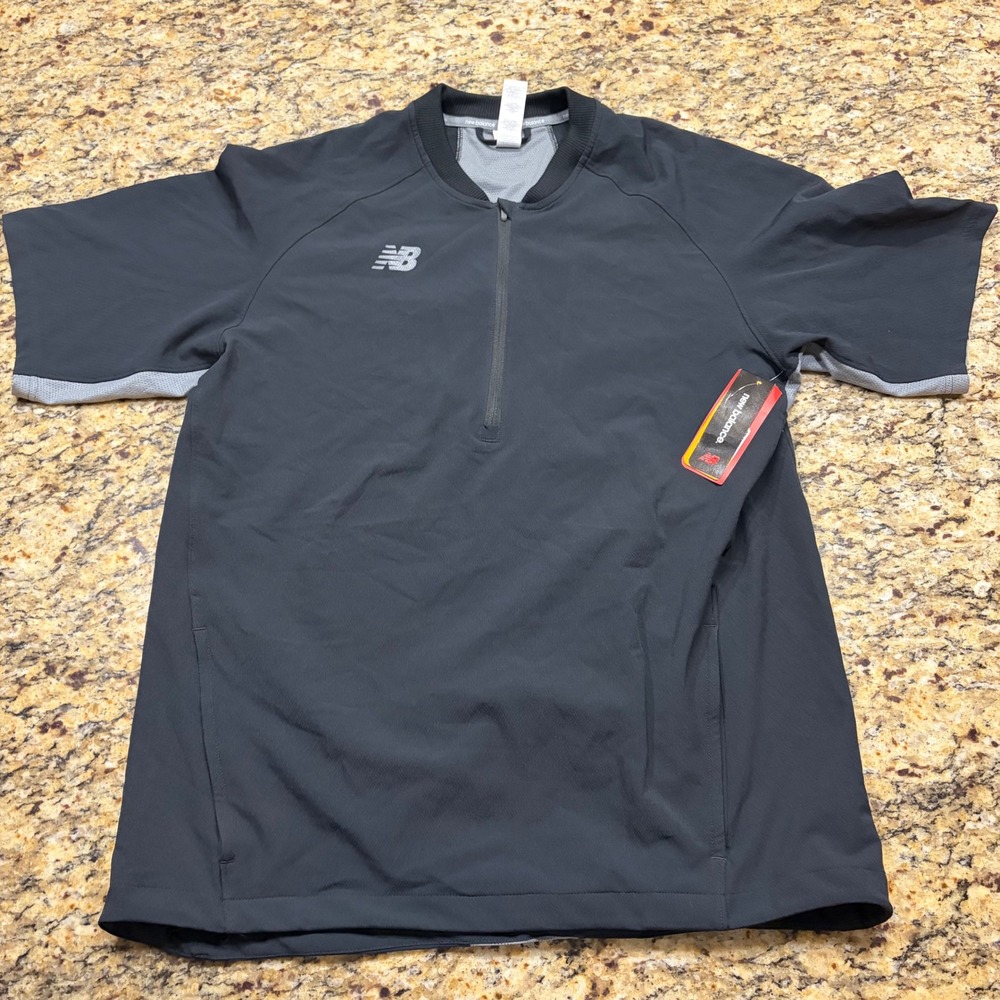 NEW New Balance Baseball Mens M Black Quarter Zip Short Sleeve Cage Jacket ws